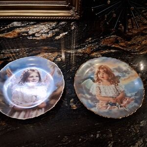 Beautiful Set Of 2 Decorative Angel Plates Hand Painted